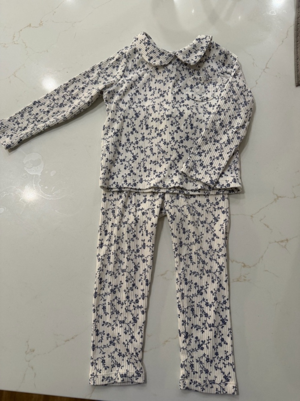 GAP Cream and Navy Floral Ribbed Two-Piece Set with Peter Pan Collar